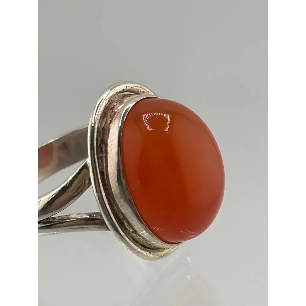 Oval Red Carnelian Sterling Silver Ring Artisan Jewelry 8.5